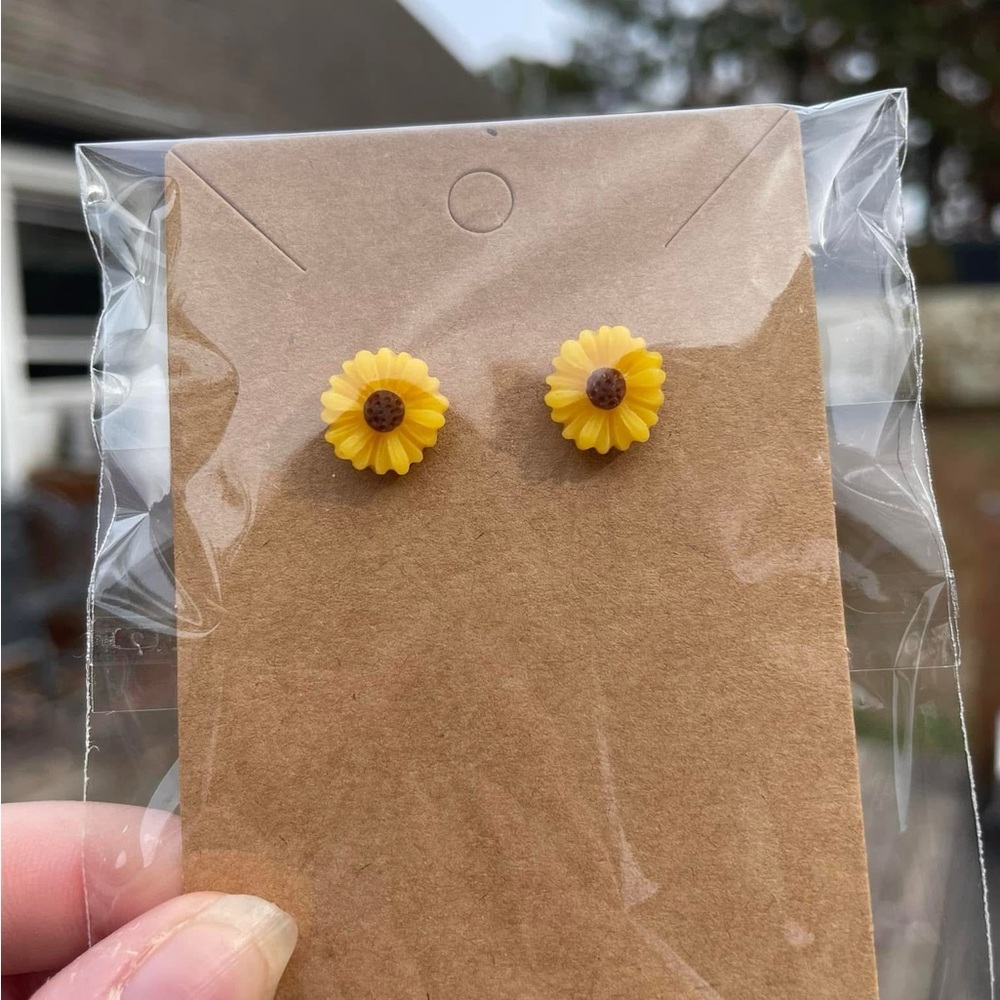 Hand-pieced Sunflower Yellow (Darker) Flower Stud Earrings
